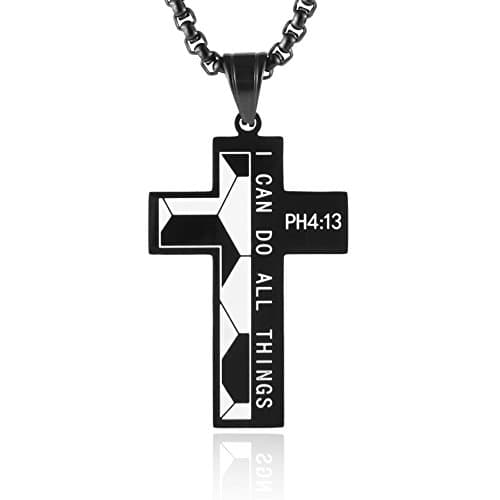 HZMAN Stainless Steel Soccer Cross Necklace for Men PH 4:13 I CAN DO ALL THINGS