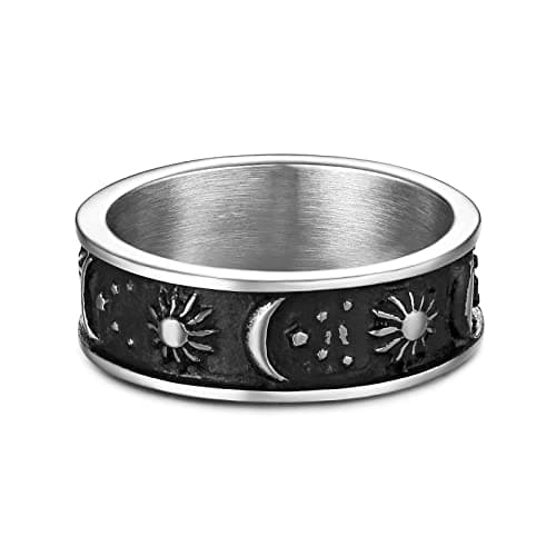 HZMAN Stainless Steel Moon Star Sun Statement Ring for Women Men