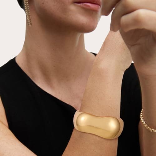 HZMAN Chunky Gold Hammered Cuff Bracelet for Women