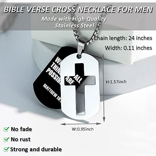 ZRAY Men's Stainless Steel Chain Dog Tag Necklace with Bible Verse Cross Pendant