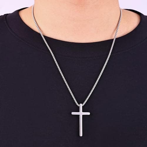 Men's Inspirational Bible Verse Stainless Steel Cross Necklace