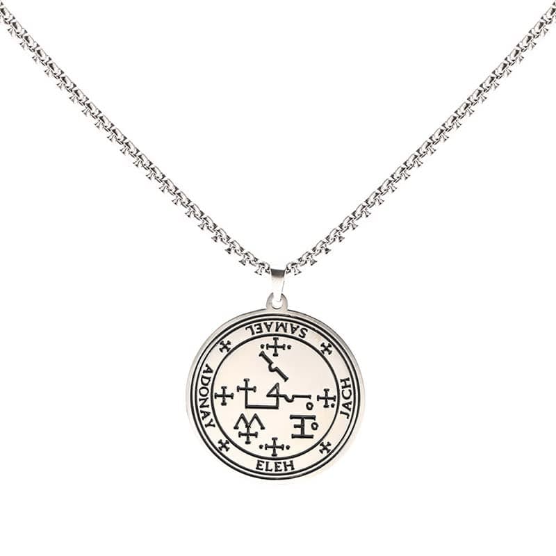 TEAMER Gold Stainless Steel Key of Solomon Pendant Necklace - Wiccan Talisman Jewelry for Men and Women