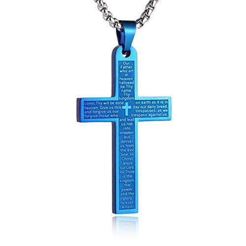 HZMAN Stainless Steel Cross Necklace Lord's Prayer Pendant