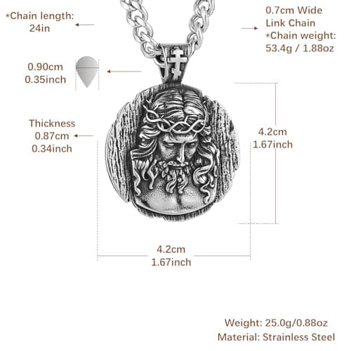 HZMAN Retro Stainless Steel Jesus Pendant Necklace for Men Amulet Jewelry Gift