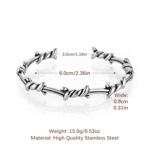 HZMAN Barbed Wire Bracelet Men Gothic Punk Stainless Steel Cuff Jewelry Gift