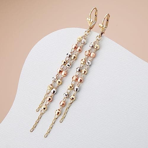 HZMAN Dainty 14K Gold Plated Long Tassel Rosary Beads Earrings for Women