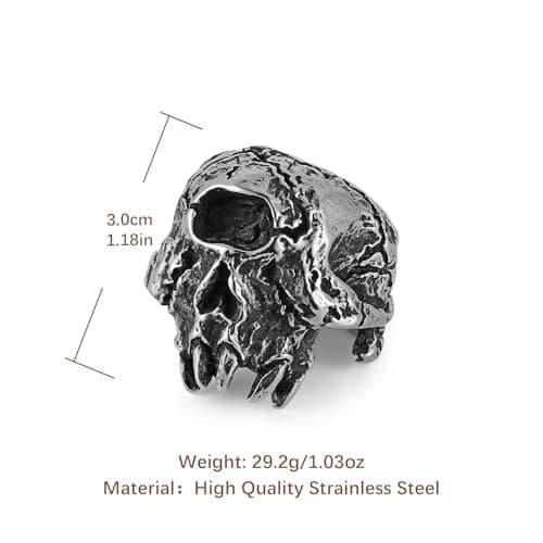 HZMAN Men's Stainless Steel Retro Skull Ring - Gothic Horror Monster Head Party Halloween Jewelry Gift