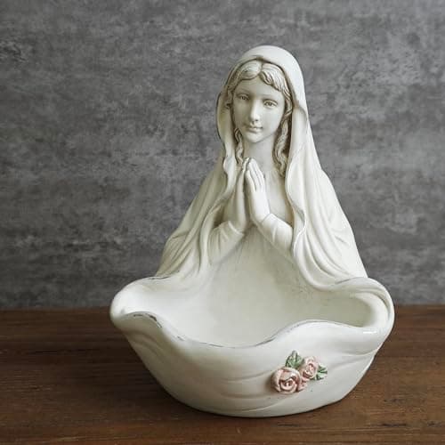 BC BUILDCLASSIC Blessed Virgin Mary Statue, Handmade Renaissance Sculpture, Catholic Home Decor & Rosary Holder