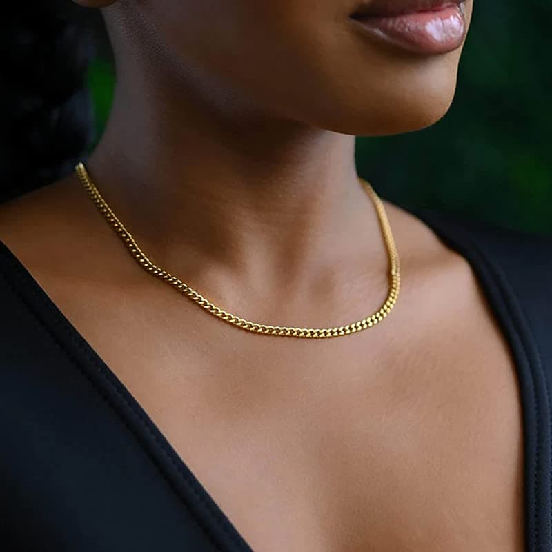 ChainsHouse 18K Gold Miami Cuban Chain Necklace, Black, 5mm-14mm Width, Durable Gift Box