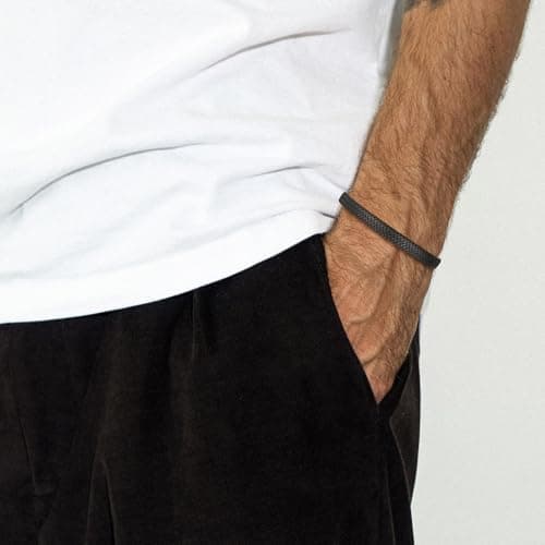 HZMAN Men's Classic Stainless Steel Black Elastic Cuff Bracelet Jewelry Gift