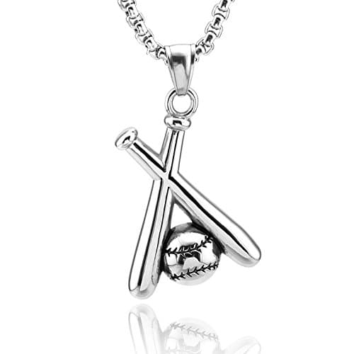 HZMAN Stainless Steel Baseball Pendant Necklace with 22+2'' Chain