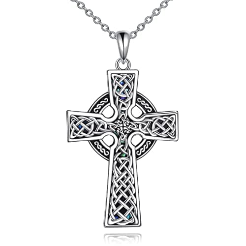 YONFQE Celtic Knot Sterling Silver Abalone Cross Pendant Jewelry for Women