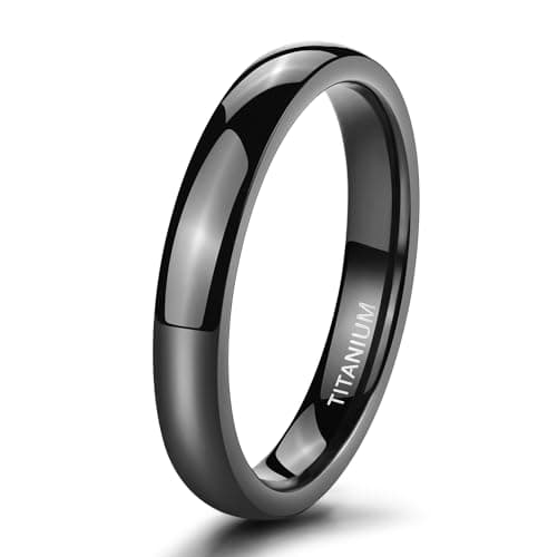 TIGRADE Black Titanium Dome Ring, High Polished, Sizes 3-14.5