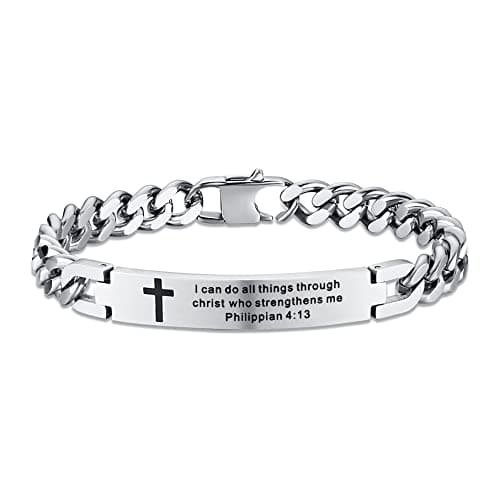 Religious Bible Verse Cross Bracelet Stainless Steel Inspirational ID Bracelets for Men Women