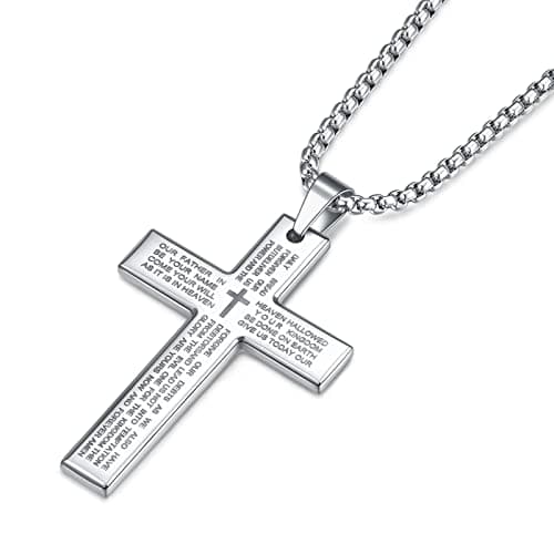 Rnivida Men's Stainless Steel Cross Necklace with Lord's Prayer