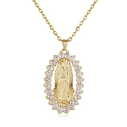 Virgin Mary Necklace for Women with Zirconia Halo