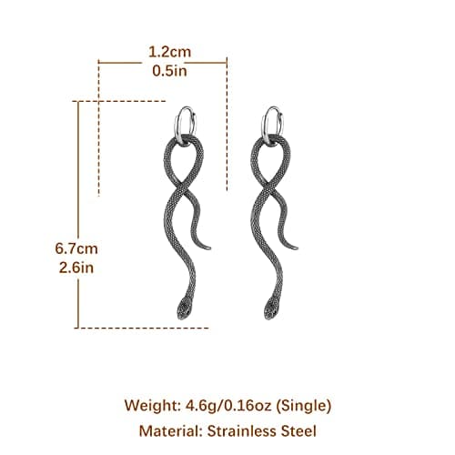 HZMAN Stainless Steel Gothic Punk Snake Hoop Earrings for Men and Women Party Jewelry
