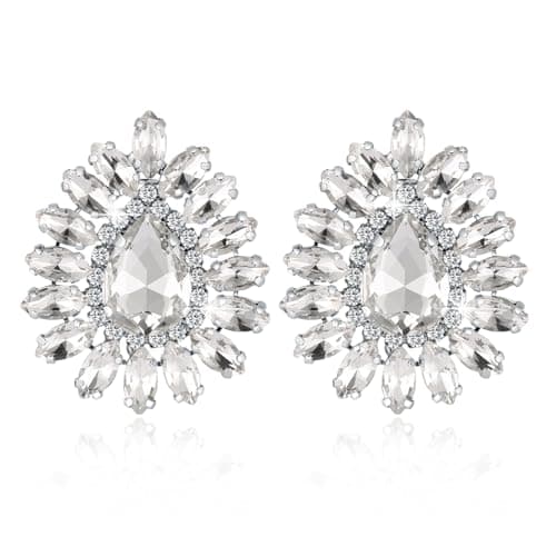 HZMAN Crystal Bridal Flower Stud Earring for Women Wedding Jewelry