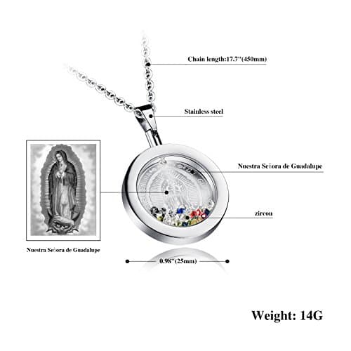 MISHOWNET Stainless Steel Rhinestone Our Lady of Guadalupe Pendant Necklace for Women