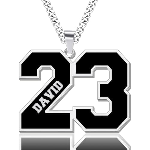 Jecivila Personalized 18K Gold Plated Mens Name Necklace, Custom Initial Number, Rope Figaro Chain Gifts for Dad & Boyfr