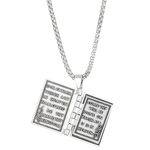 POYAMUSE Holy Bible Pendant Necklace - Openable Design - Religious Gift for Christians