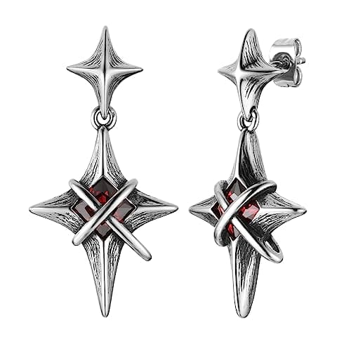 Men's Stainless Steel Gothic Punk Red Crystal Star Stud Earrings