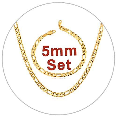 Figaro Chain Necklace - 3mm-9mm Stainless Steel, 18K Gold Plated, 16"-30"