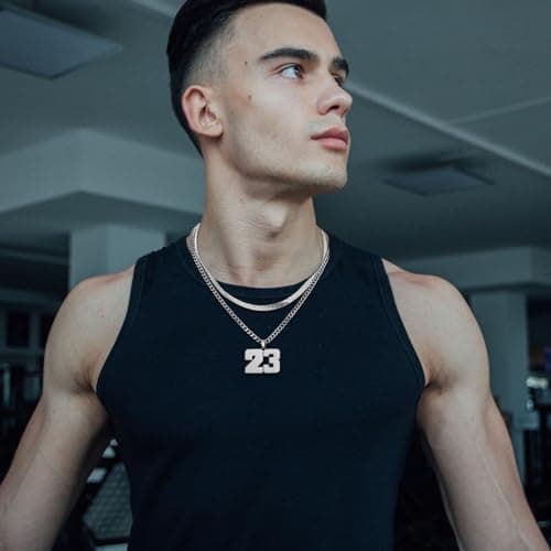 KLIFOWDY Men's Layered Stainless Steel Jersey Number Necklace, Basketball Football Baseball for Boys