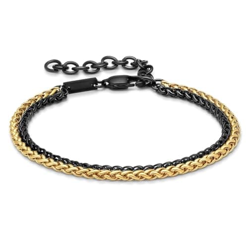 Galis Stainless Steel Rope Chain Bracelet for Men - Silver & Black 7"