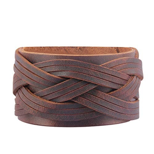 Jeilwiy Men's Punk Leather Wristbands - Adjustable, Braided Black & Brown Cuff Bangle Gifts