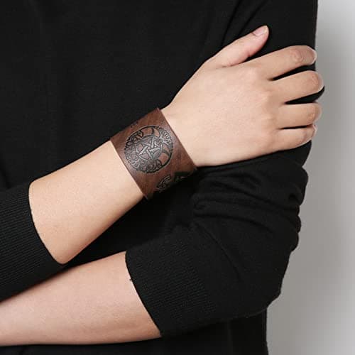 HZMAN Viking Yggdrasil World Tree Leather Bracelet (7.5-8.5 Inches)