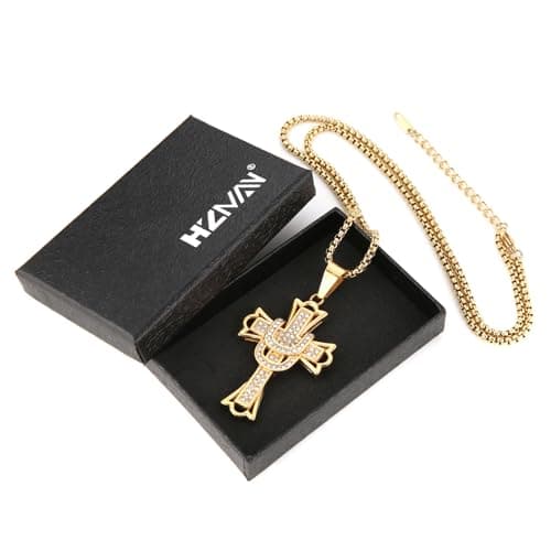 HZMAN Mens 18k Gold Plated Stainless Steel Hip-Hop Cross Cz Pendant Necklace