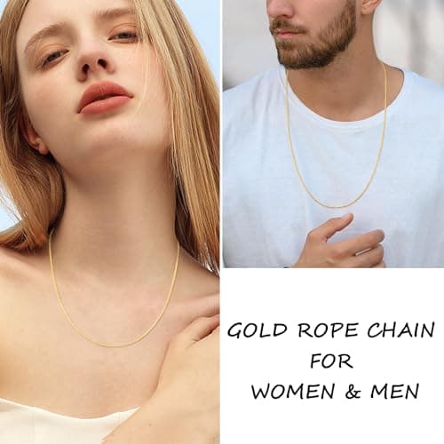 18K Gold Over 925 Sterling Silver Rope Chain Necklace for Women - Shiny & Durable Women's Necklaces
