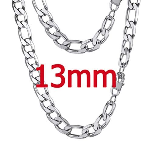 PROSTEEL Black 18K Gold Plated 316L Stainless Steel Figaro Chain Necklace, 14-30inch