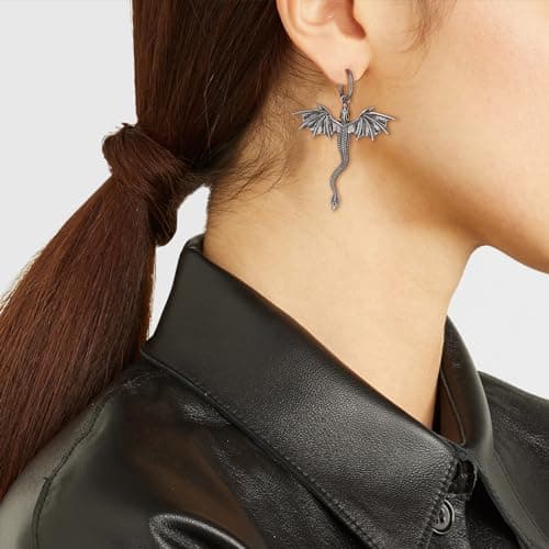 HZMAN Men's Stainless Steel Gothic Punk Dragon Dangle Earrings Jewelry Gift