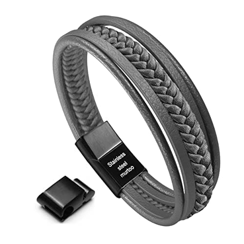 Murtoo Mens Multi-Layer Cowhide Leather Bracelet with Clasp