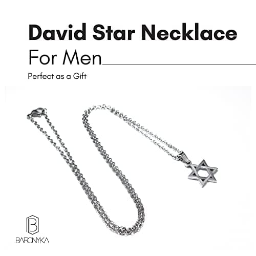 Baronyka Men's Stainless Steel Star of David Necklace, 24" with Extension