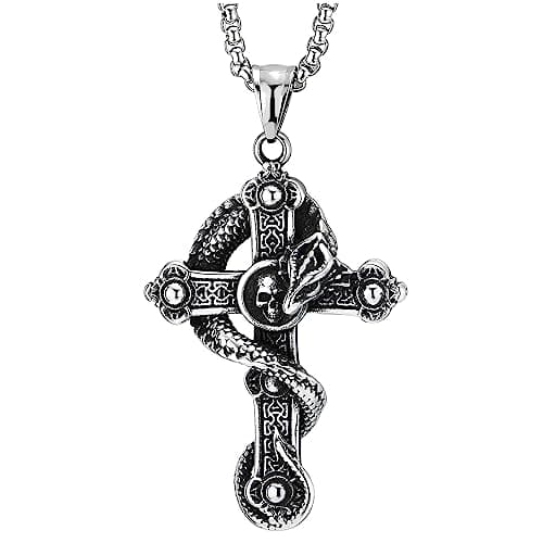 COOLSTEELANDBEYOND Gothic Snake Skull Cross Pendant Necklace