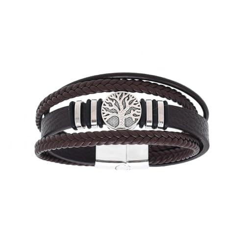 CraftsmanScore Black Tree of Life Bracelet for Men, Leather Wrist Band