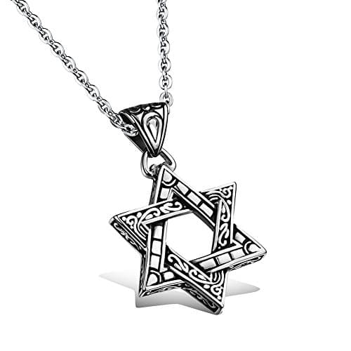 Men's Vintage Silver Star of David Pendant Necklace in 316L Stainless Steel