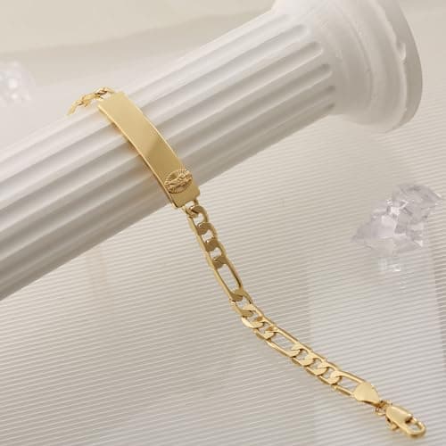 14K Gold Plated Figaro Chain Link Bracelet for Women Men