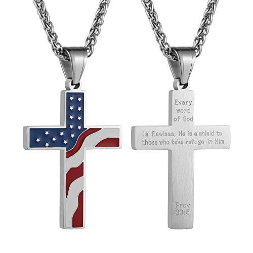HZMAN American Flag Patriotic Cross Pendant Necklace