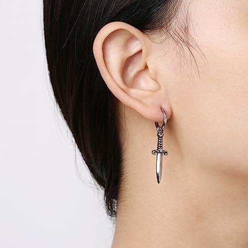 Stainless Steel Gothic Punk Men Women Boys Sword/Cross/Awl Spike Dangle Earrings