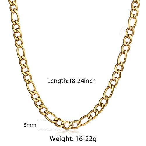 5mm Figaro Chain Necklace Gold Plated Stainless Steel for Men Women