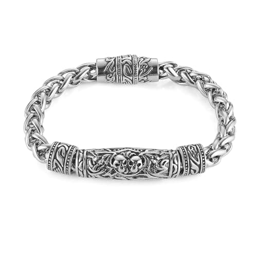 HZMAN Men's 8.0 Inch Gothic Stainless Steel Wheat Chain Link Bracelet