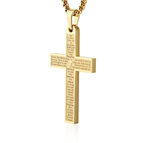HZMAN Stainless Steel Cross Necklace Lord's Prayer Pendant
