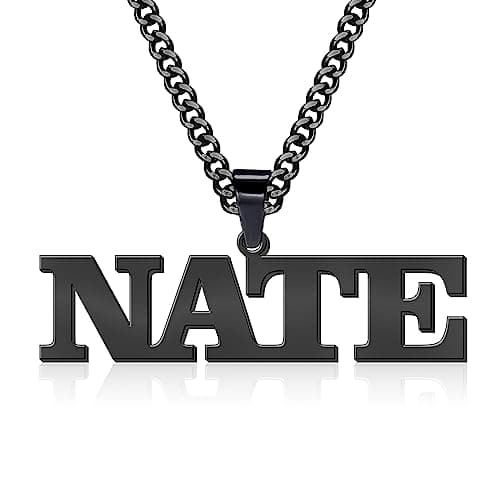 Jecivila Personalized 18K Gold Plated Mens Name Necklace, Custom Initial Number, Rope Figaro Chain Gifts for Dad & Boyfr