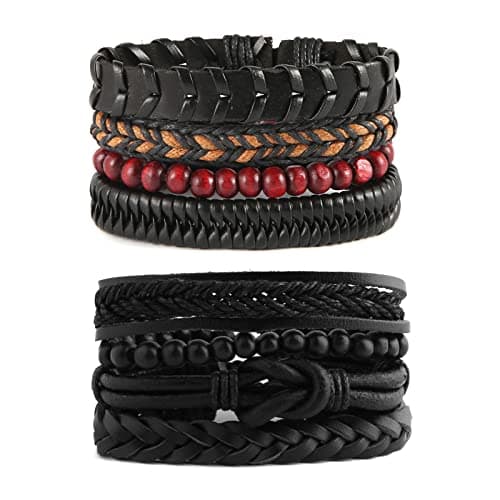 STWTR Mix 8 Wrap Bracelets Hemp Cords Wood Beads