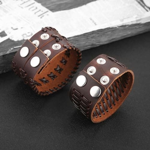HZMAN Brown Retro Leather Cuff Bracelet for Men