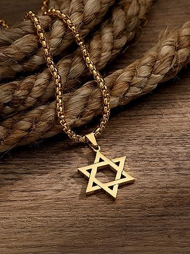 HAQUIL Gold Plated Star of David Necklace - Six Pointed Pendant with Box Chain, Ideal Jewish Gift